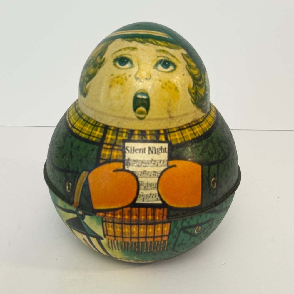 Roly Poly Tin The Caroller Signed and Dated 1982